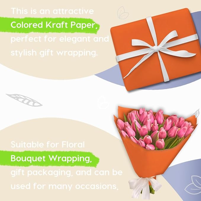PerkHomy 36" x 2,400" (200') OrangeRed Kraft Paper Roll for Craft Bulletin Board Paper Art Table Covering Crafting Gift Wrapping Bouquet Packing Parcel 80GSM 55LB (OrangeRed, 36" x 200')