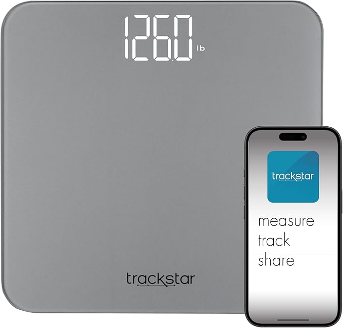 Trackstar Smart Digital Weight Scale | 440 lb Weight Capacity | Trackstar Monitoring App | Bluetooth iOS & Android Compatible | Measure, Track, and Share Results
