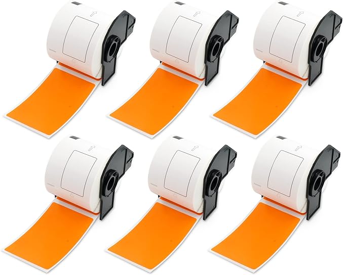 BETCKEY - Shipping/Name Badge Labels Replacement for Brother DK-1202 (2.4 in x 3.9 in), Compatible with Brother QL Label Printers [6 Rolls/1800 Labels, Orange]