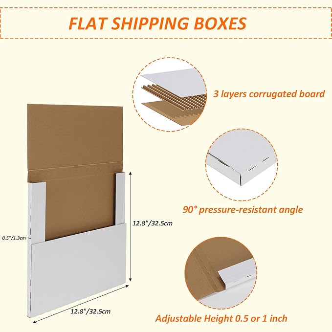 HORLIMER 12.8x12.8x1 Vinyl Record Shipping Boxes Set of 25, White Corrugated Cardboard Mailer Box for Mailing, Packaging, Moving Storage