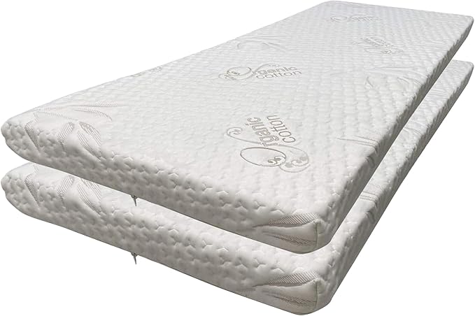Foamma 1” x 30” x 72” High Density Foam Bunk Mattress, Organic Cotton Cover, Made in USA, Comfortable, CertiPUR-US Certified, 2 Pack