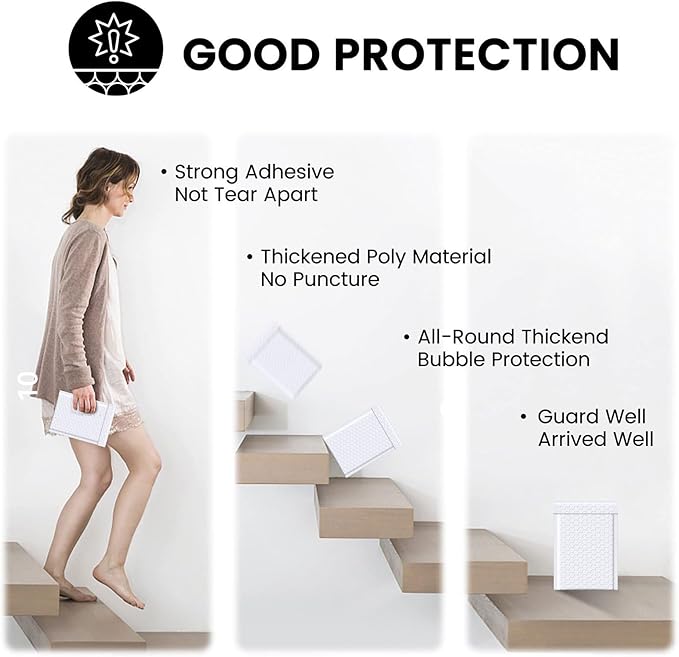 Bubble Mailers 10.5x15 Inch 100PCS, Self Seal Waterproof Padded Envelopes Shipping Bags, Tear-proof Bubble Envelopes Padded Mailers for Mailing, Packaging, Small Business-White