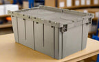 Hudson Exchange 27.3 x 17.2 x 12.6 (3 Pack) Storage Tote Distribution Container with Hinged Attached Lid, Gray/Brown