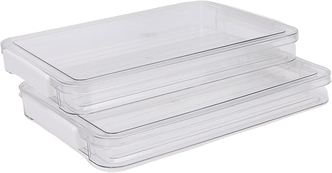 Luqeeg 2Pcs Flat Plastic File Storage Bins, Transparent Stackable Portable Project Box, Document Organizer with Latching Lids for Organizing A4 Paper Photo Scrapbook Notebook