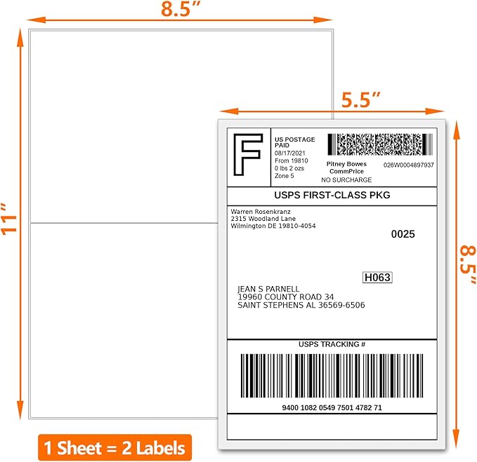SJPACK 2000 Labels 8.5x5.5 Half Sheet Laser/Ink Jet Shipping Labels Mailing Blank Labels