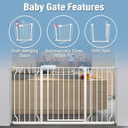ALLAIBB Extra Wide Pressure Mount Baby Gate Auto Close White Metal Child Dog Pet Safety Gates with Walk Through for Stairs,Doorways,Kitchen and Living Room(66.93-71.65"/170-182cm)