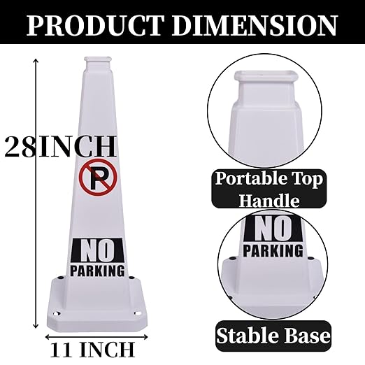BESEA No Parking Cone 6 Pack, 28" No Parking Sign Cone with Weighted Base, White 4-Sided “ NO Parking” Warning Cone for Driveways Business Parking Lots Garages Indoor/Outdoor