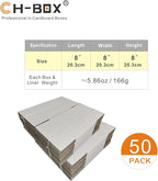50 Pack 8x8x8 Inches Small Shipping Boxes, Corrugated Cardboard Cube Mailers for Packaging Packing Storage Business Supplies, White (B888-50)