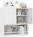 GREATMEET 31" H Metal Cabinets with Doors and Shelves, Lockable Storage Cabinet, Wall Cabinet Storage for Kitchen, Dining Room,White