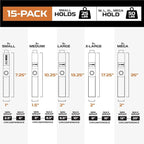 Iron Forge Cable Extension Cord Wrap Organizer, 15 Piece Multi-Pack - 3 Pieces of Small, Medium, Large, XL and XXXL Hook and Loop Wraps Up to 50 lbs