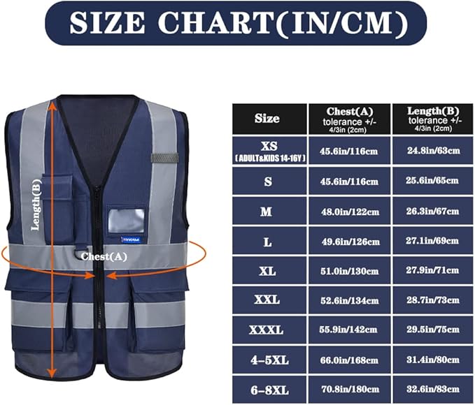 6XL 7XL 8XL navy amazon safety vest for man