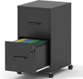 2 Drawer Mobile File Cabinet, Metal Under Desk Filing Cabinet with Lock and Wheels, Home Office Rolling File Cabinet for Legal/Letter Hanging File Folders, Un-Assembled, Black