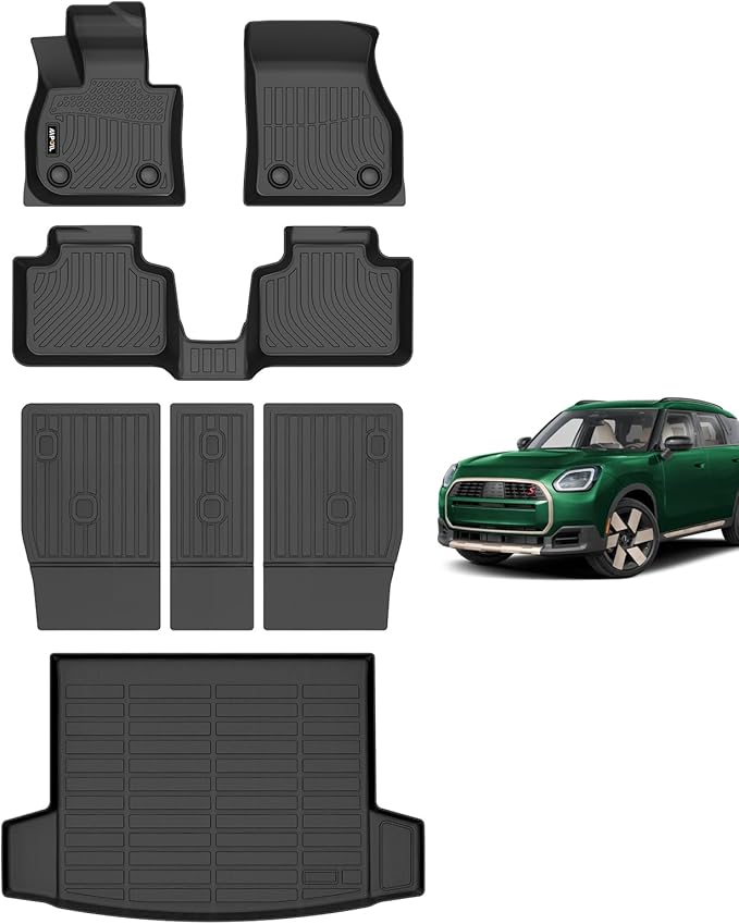 AIPOIL® Floor Mats & Cargo Liner Set for 2025-2026 Mini Countryman All Weather Protection TPE Anti-Slip Automotive Full Set Custom Car Mats Accessories - Black