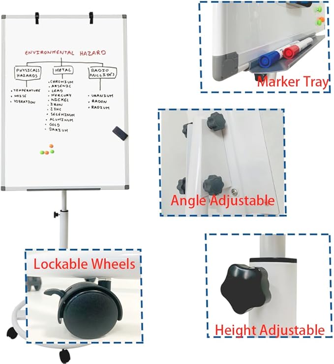 Mobile Dry Erase Board – 40x28 inches Height Adjustable Magnetic Portable Whiteboard Stand Easel White Board Flipchart Easel Board with 25 Sheets Paper Pad (40''x28'' White)