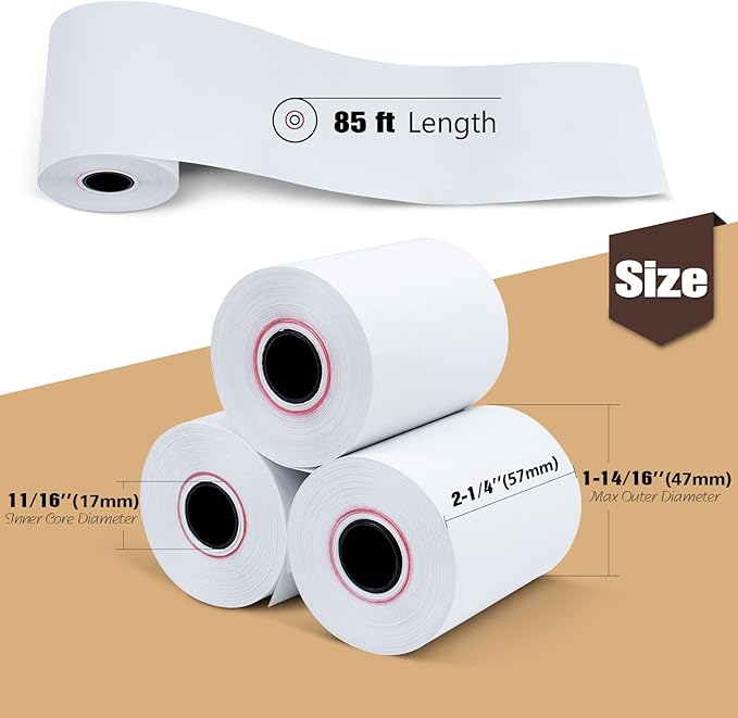 (50 Rolls) 2 1/4" x 85' Thermal Paper, POS Receipt Paper for Retail Business Cash Register, Fits Most Credit Card Terminal
