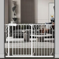TSAYAWA Walk Through Baby Gate with Door, 43.5-48 Inch Wide Presure Mounted No Drill Metal Auto Close Child Gate for Stair Doorway - Indoor Outdoor Safty Gate for Toddler Dog Doggie, White