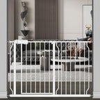 TSAYAWA Walk Through Baby Gate with Door, 43.5-48 Inch Wide Presure Mounted No Drill Metal Auto Close Child Gate for Stair Doorway - Indoor Outdoor Safty Gate for Toddler Dog Doggie, White