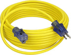 Clear Power 50ft 14/3 SJTW Yellow Outdoor Extension Cord & Heavy Duty Cord Storage Reel with Metal Stand, 3 Prong Grounded Plug, Lighted-Locking Connector, DCCO-9005-DC