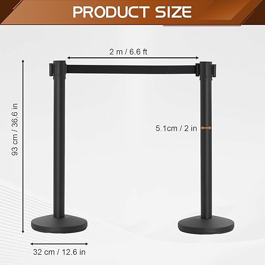 Stanchions with Retractable Belts, 6 Pieces Crowd Control Barrier, Stanchion Posts Set with 6.6 ft/2 m Retractable Belt Barrier Used for Theaters, Parties, Wedding, Exhibition
