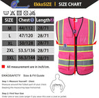 Pink High Visibility Safety Vest for Men Women with 5 Pockets and Zipper Hi Vis Construction Work Vest with Reflective Strips,Meets ANSI/ISEA Standards(EK175-Pink-2XL)