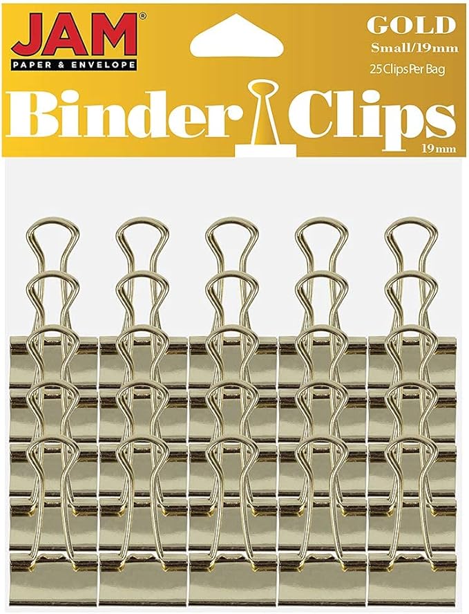 JAM PAPER Colorful Binder Clips - Small - 3/4 Inch (19 mm) - Gold Binderclips - 25/Pack