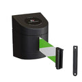 Crowd Control Warehouse - CCW Series WMB-220 Fixed Wall Mount Retractable Belt Barrier - 15 Foot, Green and White Diagonal Belt with Black ABS Case
