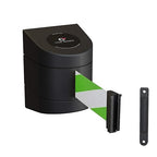 Crowd Control Warehouse - CCW Series WMB-220 Fixed Wall Mount Retractable Belt Barrier - 15 Foot, Green and White Diagonal Belt with Black ABS Case