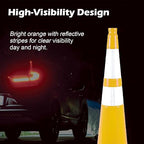 4 Pack 36 Inch Yellow PVC Safety Cones with Black Base, Extra Tall Traffic Cones for Road Construction, Garage Entrance, Outdoor Events (4, Yellow, 36 Inch)
