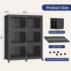 480 QT Extra Large Stackable Storage Bins with Lid, 120 Gal Collapsible Storage Box with Wheels, Folding Closet Organizers and Storage Cabinet with Doors for Home, Kitchen, Office, 3Pack Black