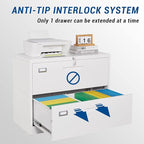 Lateral File Cabinet with Lock, 2 Drawer Large Metal Filing Cabinet,Home Office Lockable Storage Cabinet for Hanging Files Letter/Legal/F4/A4 Size-Assembly Required