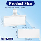 200 Pcs Plastic Wire Shelf Label Holders with 200 Blank Cards - Reusable Snap Lock Price Tag Holders for Supermarket, Retail Store, Pantry Organization - Tight Grip for Wire Shelving (3" x 1.34")