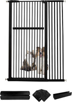 Lumizone Extra Tall Pet Gate 55.12" High Pressure Mounted 42.52"-46.64" Extra Wide (9 Sizes) 1.37" Gap for Cat Dog Stairs Doorway Hallway No Drilling Auto-Close (42.52"-46.64" W, Black)