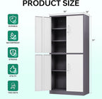 Letaya Metal Storage Cabinet with Lock Door, Adjustable Shelf Steel Cabinets for Office, Home,Pantry,Kitchen,Garage Utility Cabinet (4 Door-White&Gray)