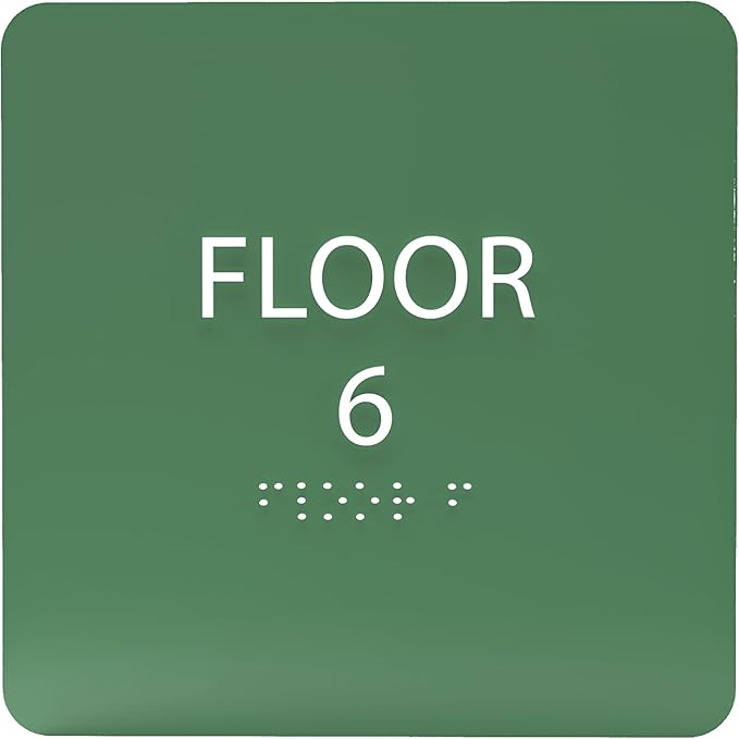 6" X6" Floor 6 Sign - ADA Compliant Tactile Graphics Grade 2 Braille Text Acrylic Wall Signs - Directional Assistance, Floor Number Safety Sign for Office, school Hospital, Apartment