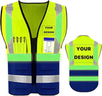 YOWESHOP High Reflective Visibility Safety Vest Custom Your Logo Safety Workwear with Reflective Strips and Pockets