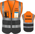 YOWESHOP High Reflective Visibility Safety Vest with Pockets and Zipper Custom Your Logo Safety Workwear
