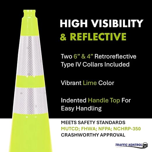 190 Pack 28" Inch Lime Traffic Safety Cones with Dual Reflective Collars - High Visibility Industrial Pylons Traffic Cones for Road, Parking Lots, Driving, Construction