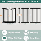 Fairy Baby 70.9"-76.3" Extra Wide Baby Gate for Stairs Doorways, Pressure Mount Pet Gate Auto Close Safety Child Gate, Long Large Dog Gate Indoor for House, 71 72 73 74 75 76 Inches Wide, Black