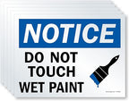 SmartSign (Pack of 5) 9 x 12 inch “Notice - Do Not Touch, Wet Paint” OSHA Sign, Screen Printed, 10 mil Polystyrene Plastic, Blue, Black and White, Made in USA