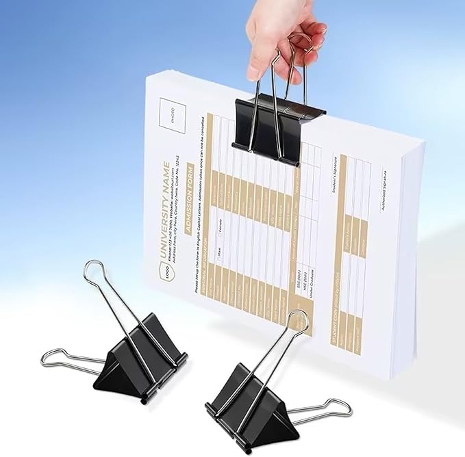 Jumbo Binder Clips, 3 Inch (6 Pack), Standard 75mm, Black, Drawing Board Clips, Fold Clamp, Paper Clips, Office and School Supplies