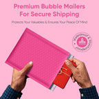 Hot Pink 9.5x14.5 Inch Poly Bubble Mailers #4 | Self Seal Large Padded Envelopes | Air Cushioned Bubble Mailer | Usable Size 9.5x13 Inch | Waterproof Lightweight Mailing Shipping Bags | 100 Pack Bulk
