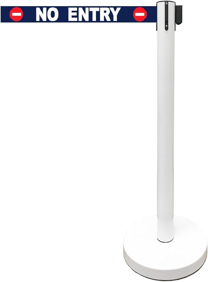Retractable Stanchion, 6 SPECIALTY Posts + Signframe, 36" Ht, 78" Special Event & Holiday Theme Belt + Bonus Replacement Cassettes + Wall Receiver (WHT Post/No Entry Belt)