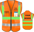 YOWESHOP High Reflective Visibility Safety Vest Custom Your Logo Safety Workwear with Reflective Strips and Pockets