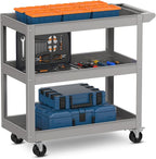 Goplus 3-Layer Service Utility Cart, Heavy Duty Unity Cart with Flat Handle, 2 Lockable Universal Wheel, 400 lbs Capacity, Rolling Tool Cart for Garage, Kitchen, Hotel, Office, Workshop Grey