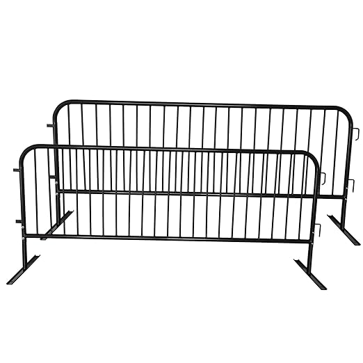 2 Pack 8.5 Ft Steel Crowd Control Heavy Duty Interlocking Steel Safety Barriers Barricade Fence Frame Guard for Events Road Traffic Control, Black