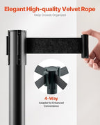 VEVOR Stanchion Post, 6 Pcs Stanchions with Retractable Belts, Carbon Steel Black Stanchions Queue with Sand Injection Hollow Base, Crowd Control Barriers for Theaters, Parties, Weddings, Exhibitions