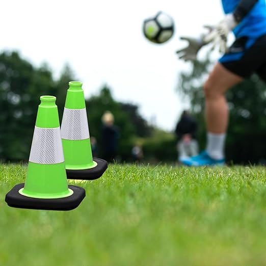 8 Pack 12 Inch Green PVC Traffic Cones Black Base Stable Durable, Sport Training Soccer Practice Kids Activities Markers Indoor Outdoor Use (8, Green, 12 Inch)