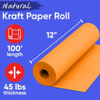 USA-Made 12" x 1200" Orange Kraft Paper Roll, 45 lbs Thickness, American Quality Colored Craft Paper for School, Bulletin Board for Kids - Odorless, Non-Toxic, Safe