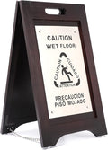 Premium Wooden Caution Wet Floor Sign – Bilingual w/Non-Skid Plastic Feet, Brushed Nickel Plate – For Hotels, Schools, Offices, Areas, Restrooms, Pool Decks & Shops