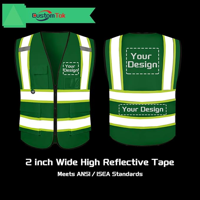 Custom Safety Vest with Logo Pockets High Visibility Reflective Vests Construction Security Workwear